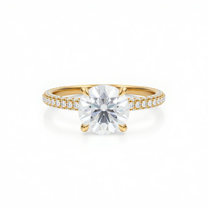 Round Three Row Pave Ring With Pave Prongs