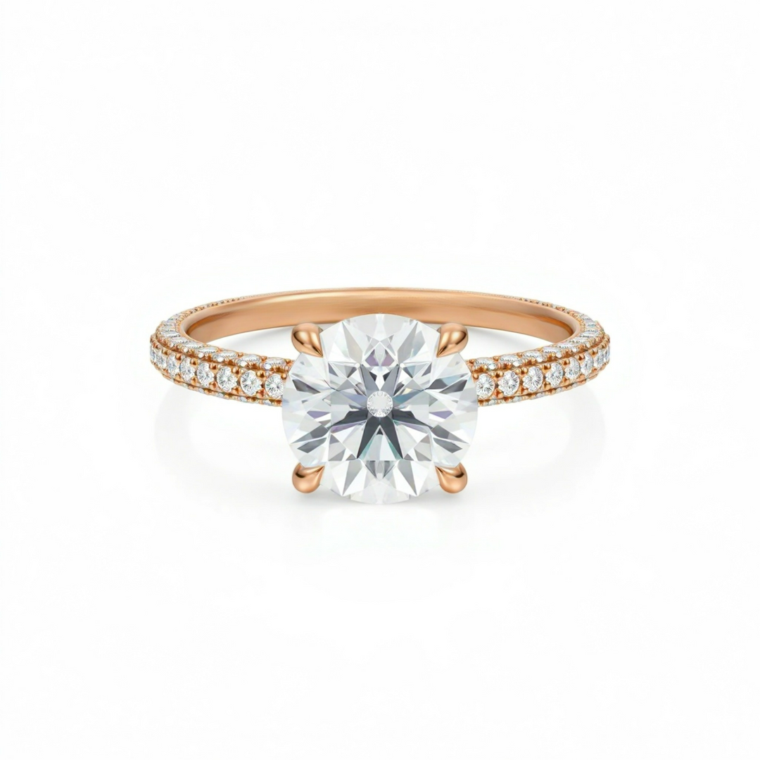 Round Three Row Pave Ring With Pave Prongs