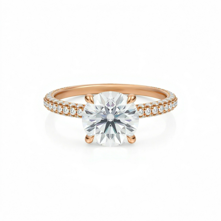 Round Three Row Pave Ring With Pave Prongs