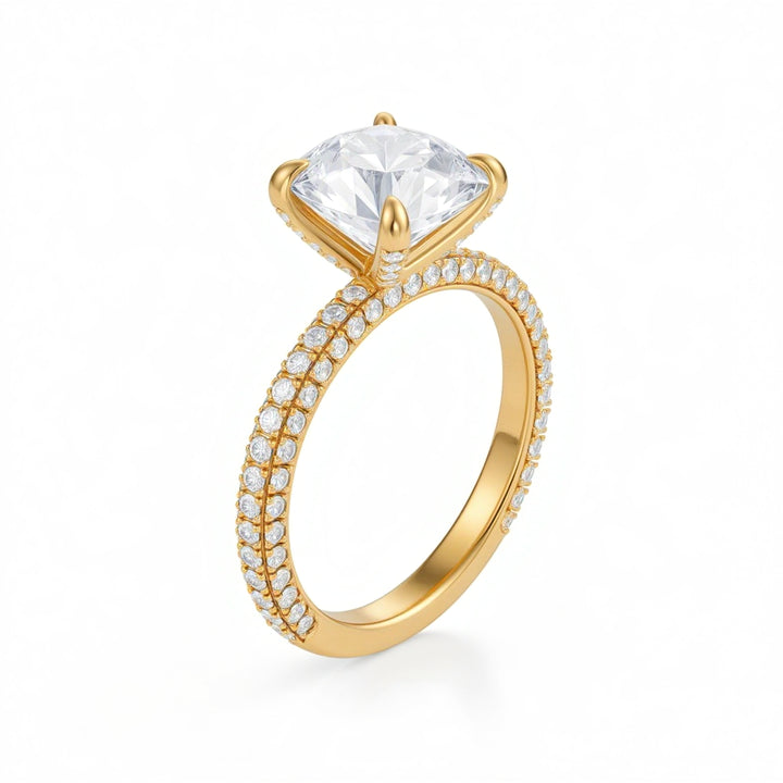 Round Three Row Pave Ring With Pave Prongs