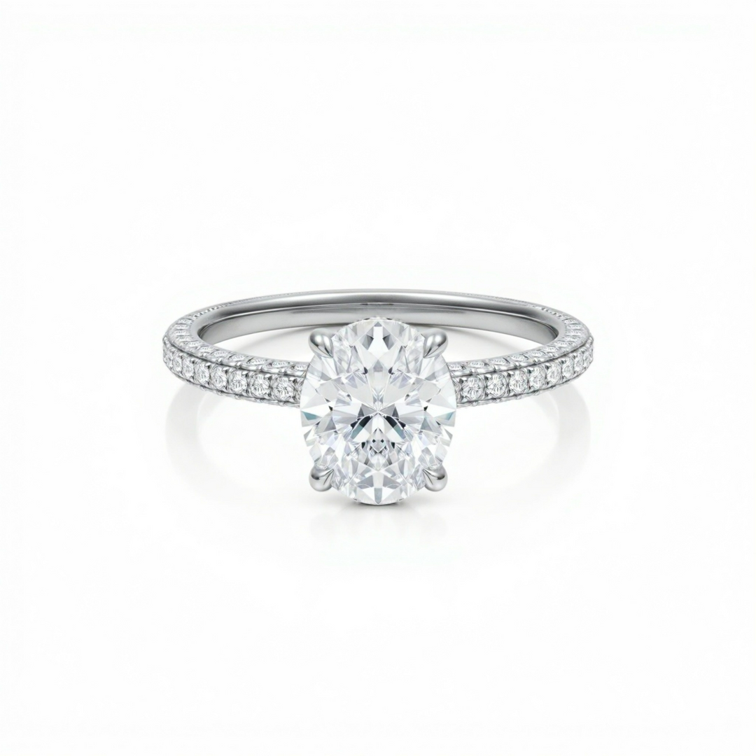 Oval Three Row Pave Ring With Pave Prongs