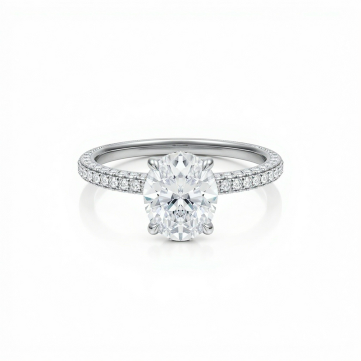 Oval Three Row Pave Ring With Pave Prongs