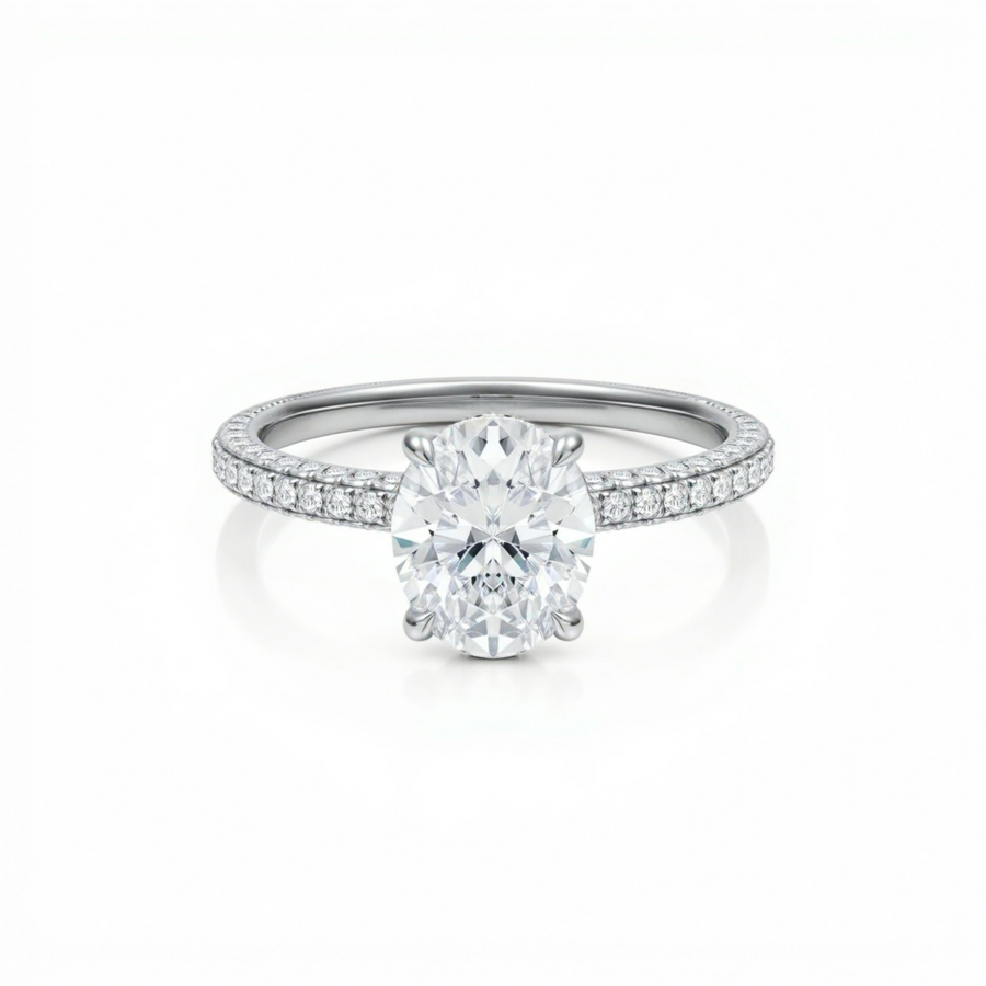 Oval Three Row Pave Ring With Pave Prongs