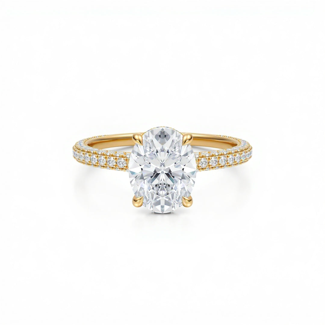 Oval Three Row Pave Ring With Pave Prongs