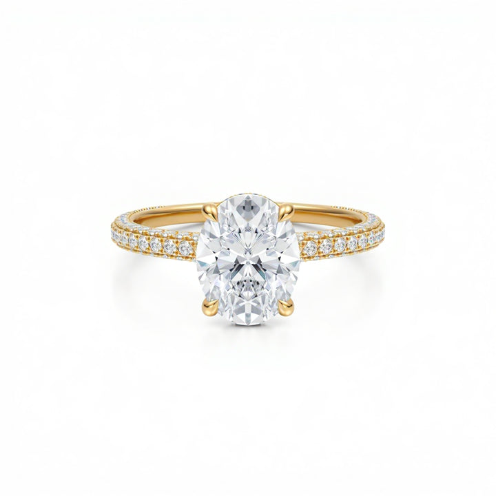Oval Three Row Pave Ring With Pave Prongs