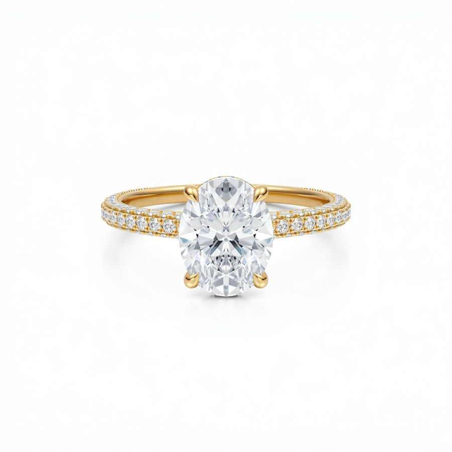 Oval Three Row Pave Ring With Pave Prongs