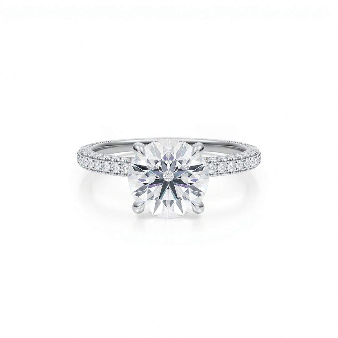 Round Three Row Pave Ring With Pave Prongs