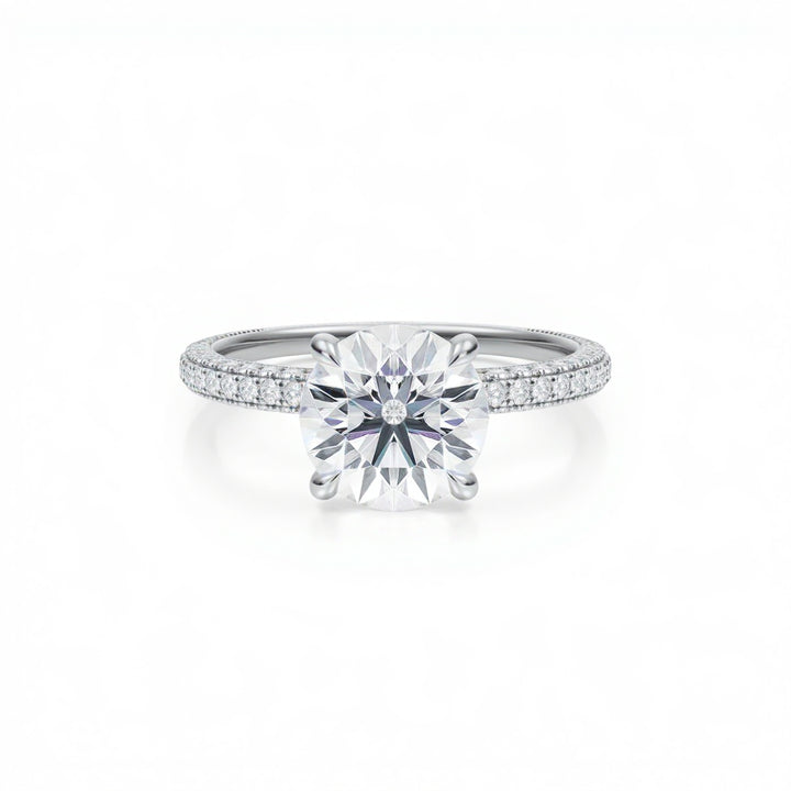 Round Three Row Pave Ring With Pave Prongs
