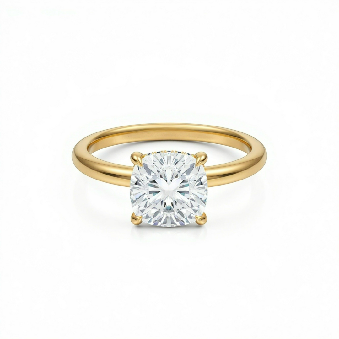 Cushion Solitaire Ring With Diamond Basket