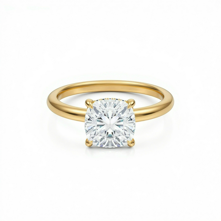Cushion Solitaire Ring With Diamond Basket