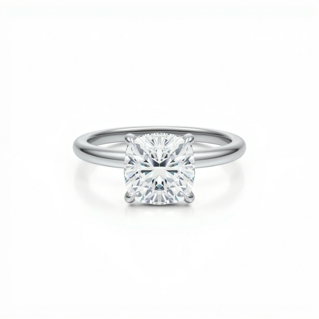Cushion Solitaire Ring With Diamond Basket