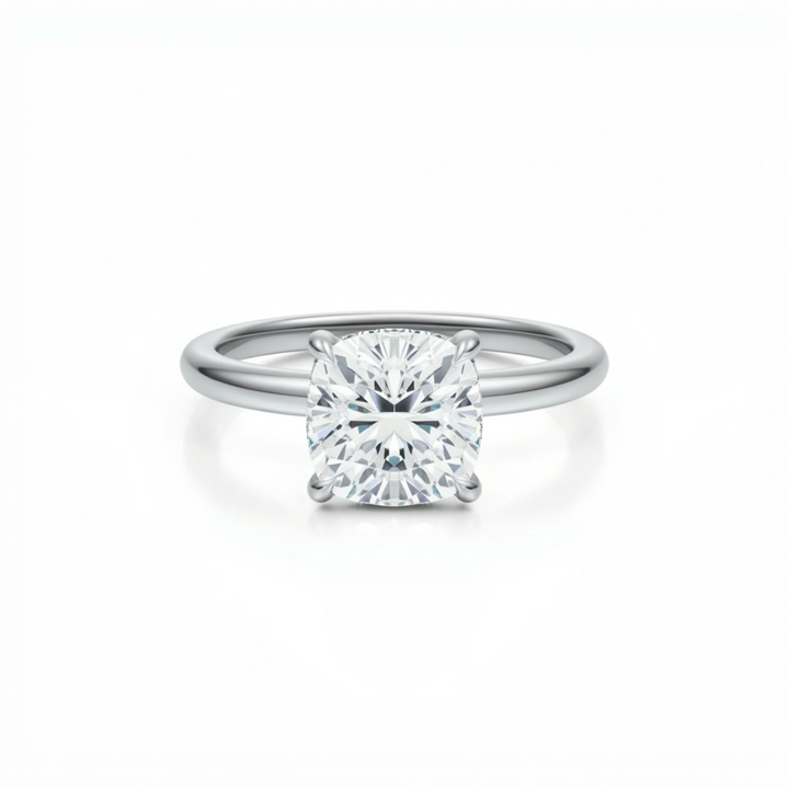 Cushion Solitaire Ring With Diamond Basket