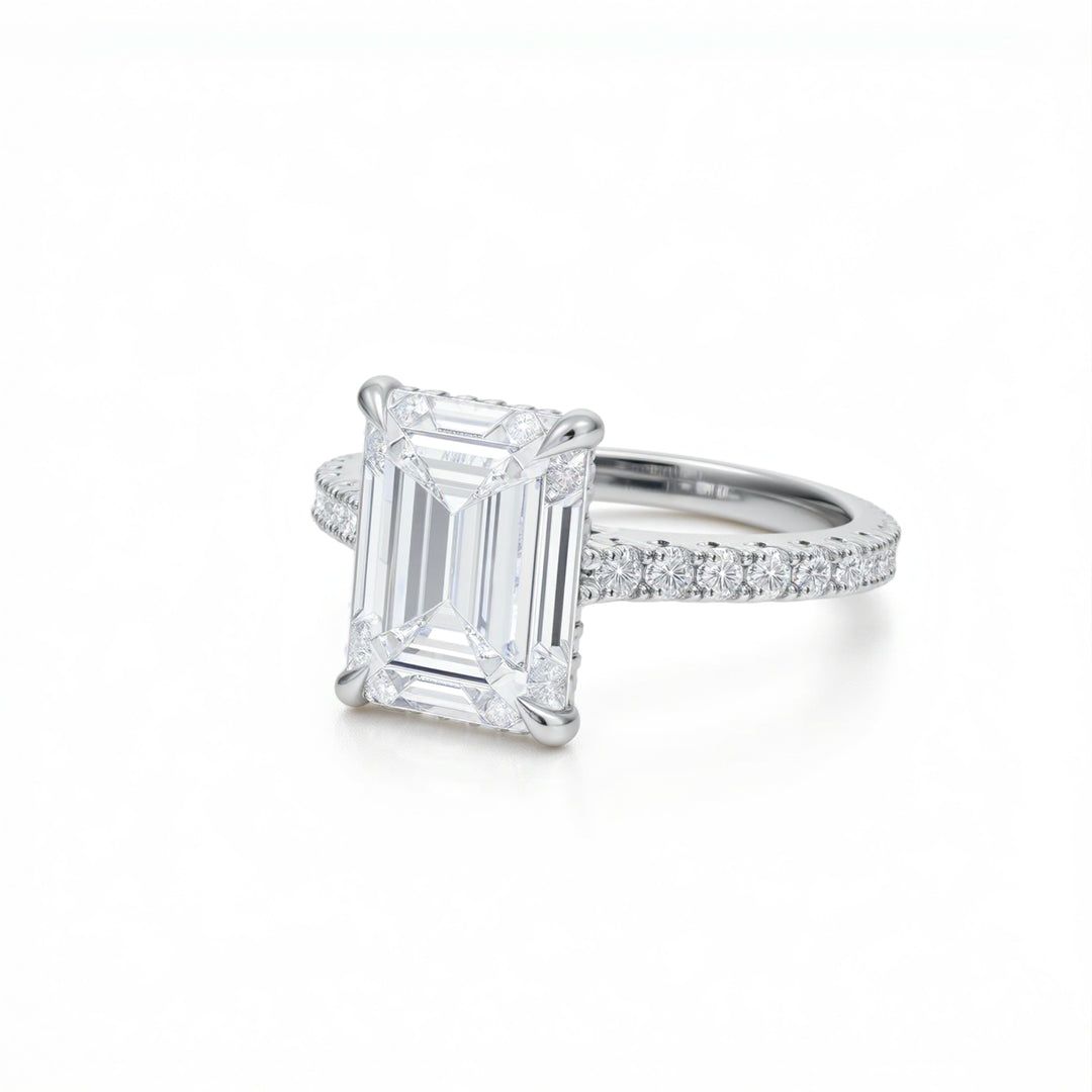 Emerald Pave Cathedral Ring With Diamond Basket