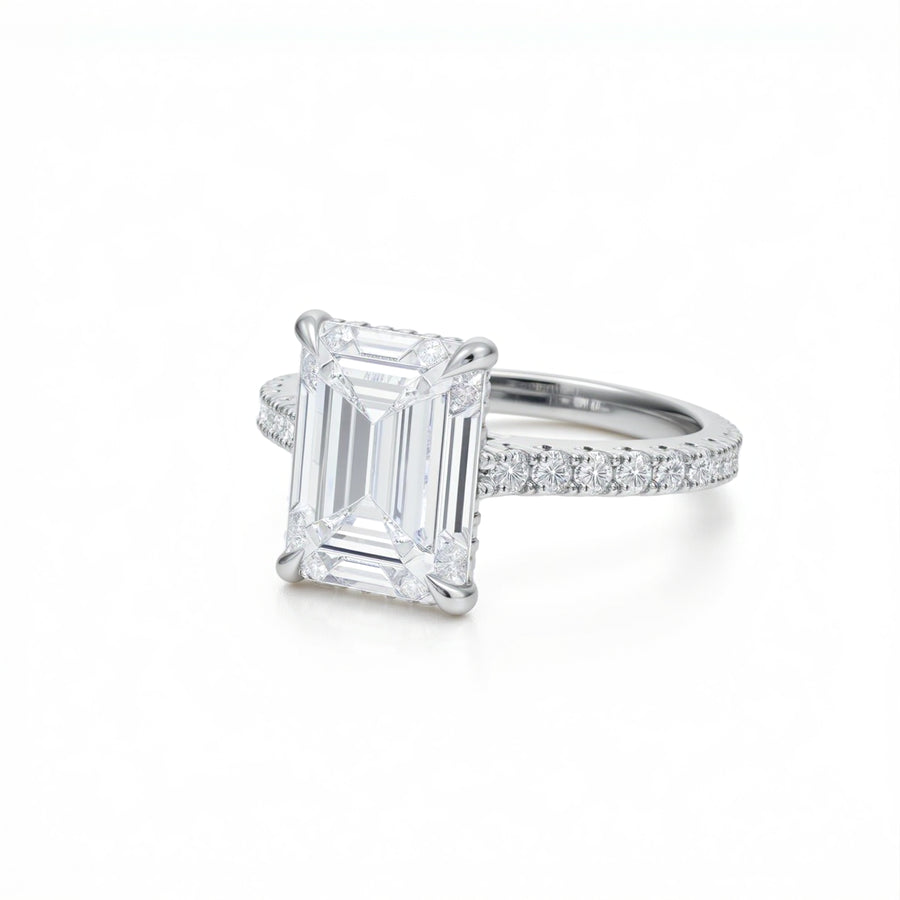 Emerald Pave Cathedral Ring With Diamond Basket