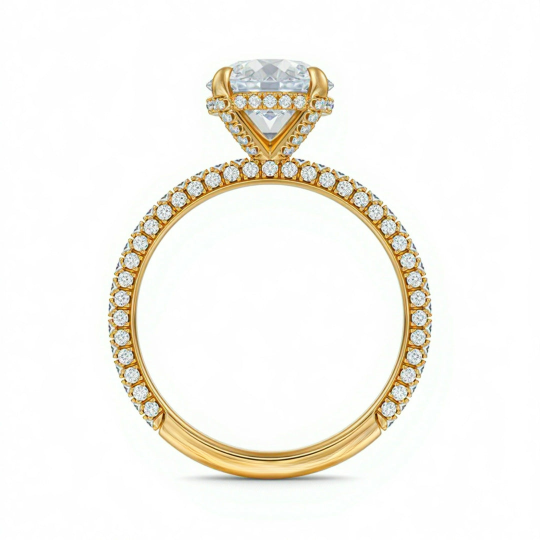 Cushion Diamond Basket With Three Row Pave Ring