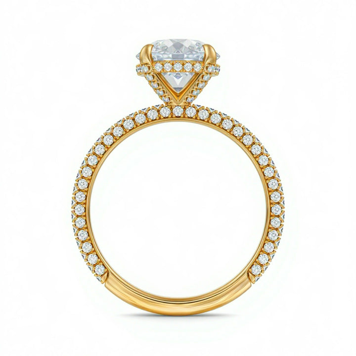 Cushion Diamond Basket With Three Row Pave Ring