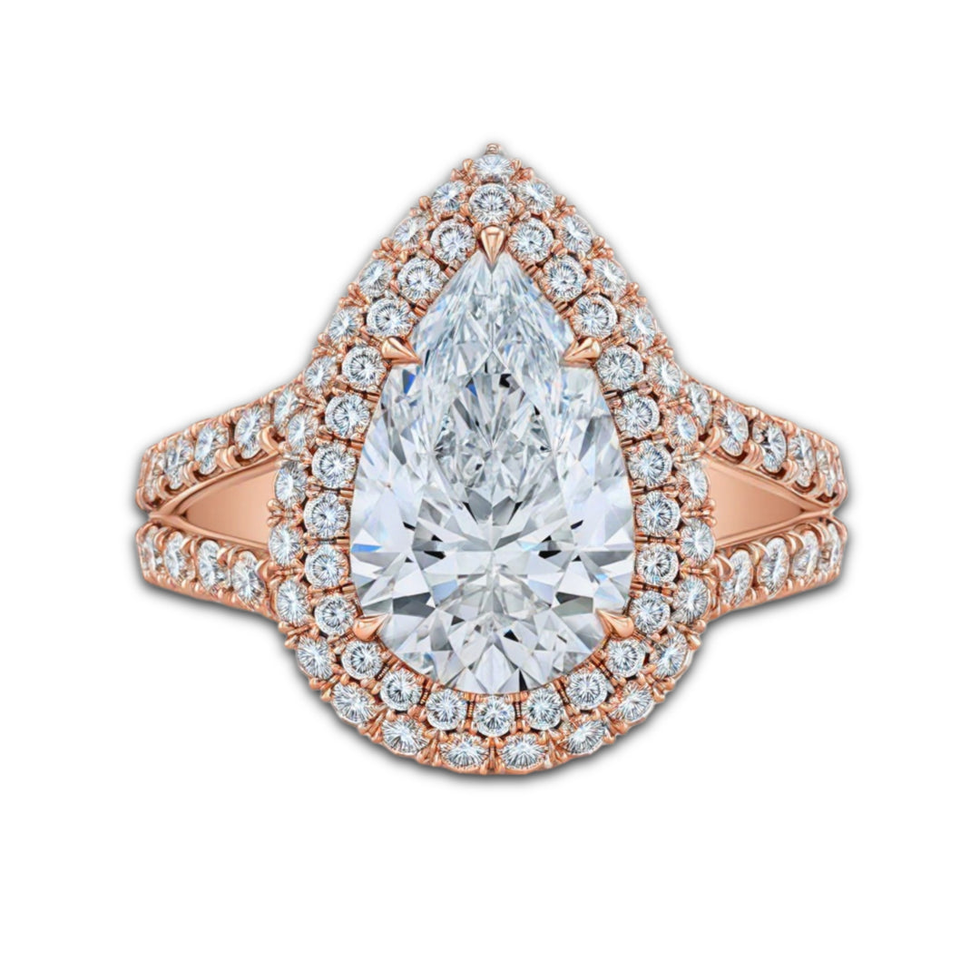 Pear Shape Double Halo Diamond Ring