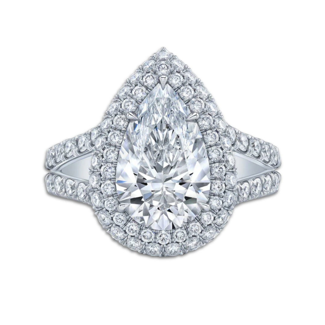 Pear Shape Double Halo Diamond Ring