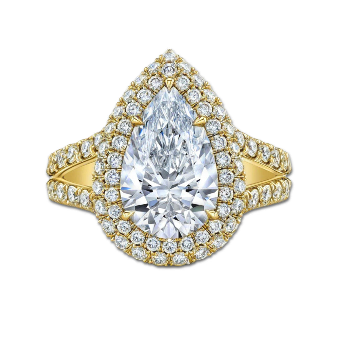 Pear Shape Double Halo Diamond Ring