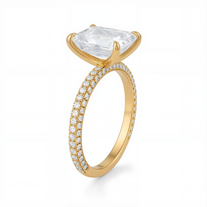 Emerald Three Row Pave Ring
