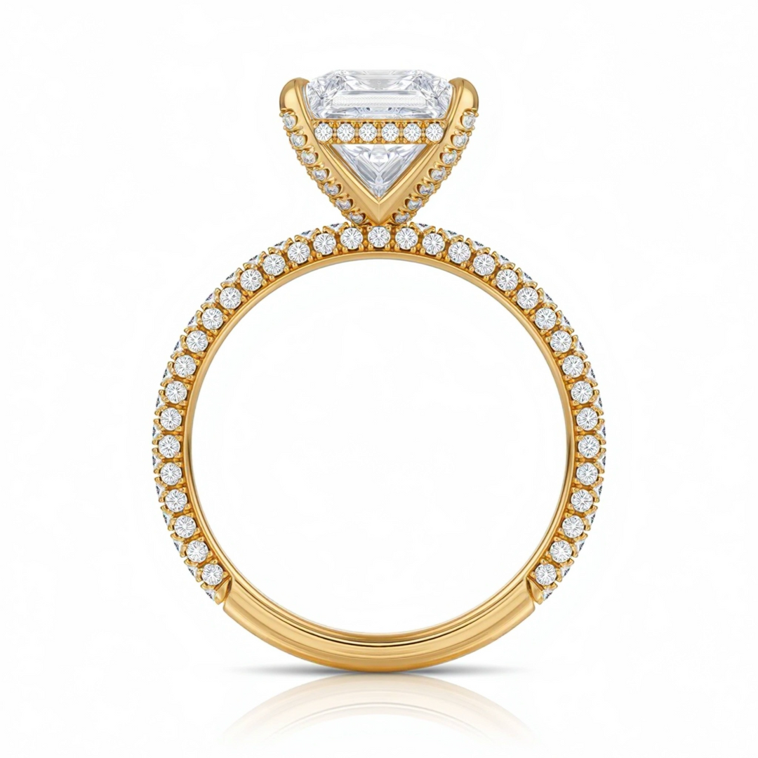 Princess Diamond Basket With Three Row Pave Ring
