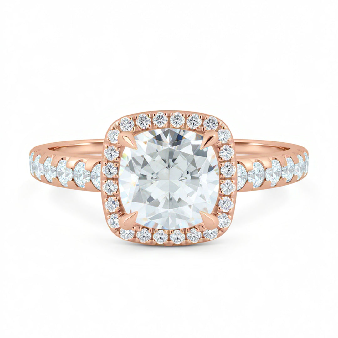 Cushion Halo Solitaire Ring With Pave Band