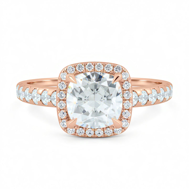 Cushion Halo Solitaire Ring With Pave Band