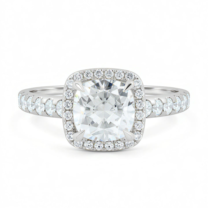 Cushion Halo Solitaire Ring With Pave Band