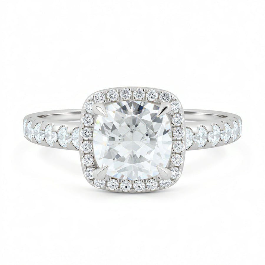 Cushion Halo Solitaire Ring With Pave Band