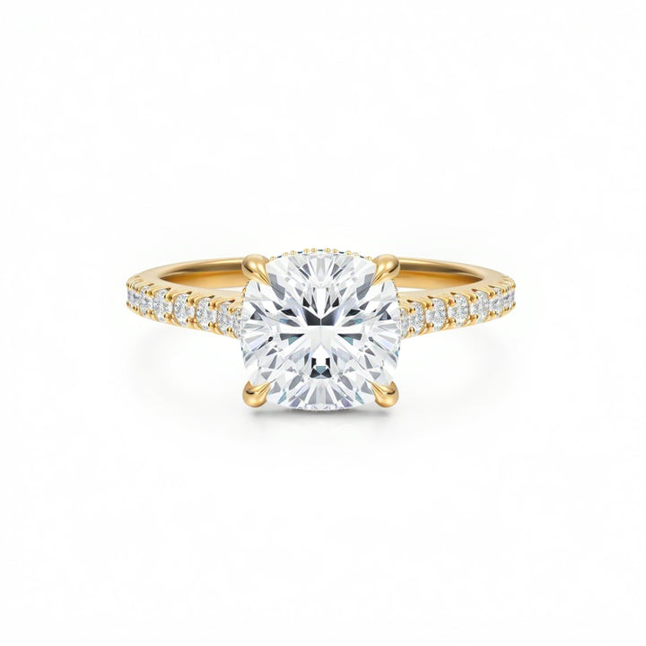 Cushion Pave Cathedral Ring With Diamond Basket