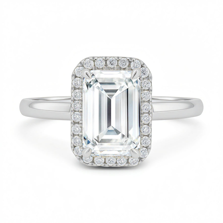 Emerald Halo Solitaire Ring