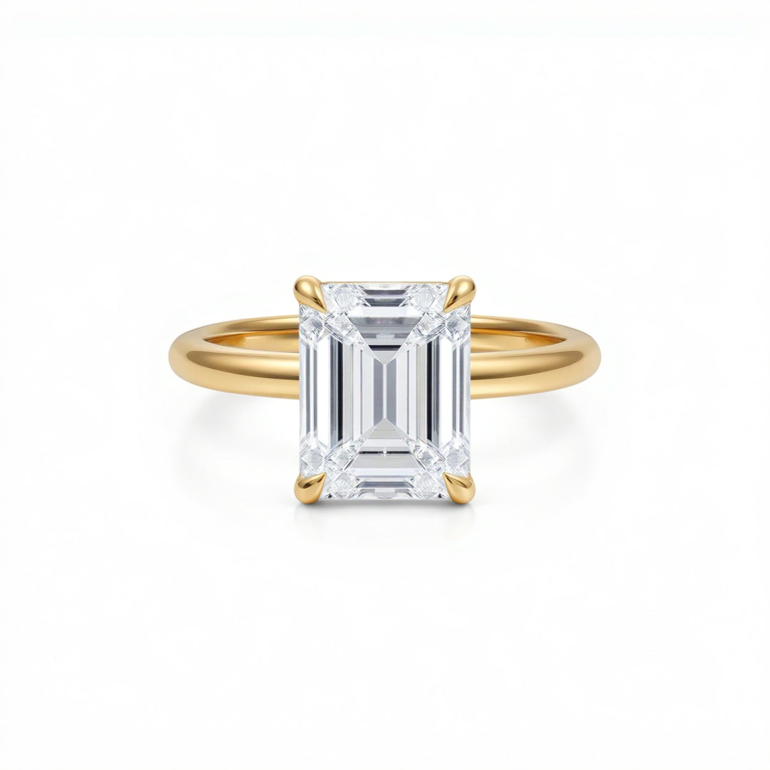 Emerald Solitaire Ring With Diamond Basket