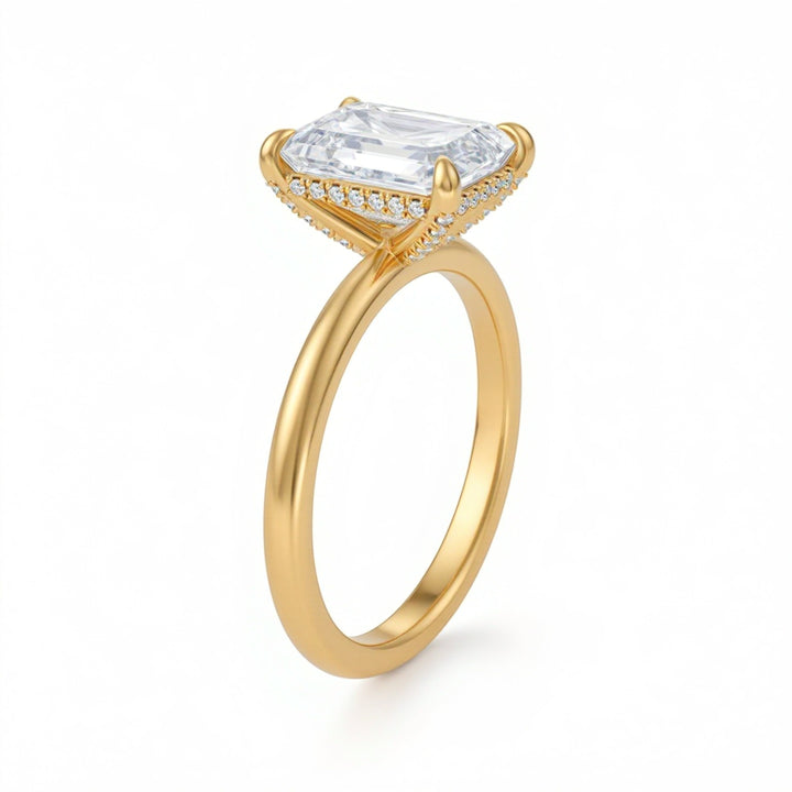 Emerald Solitaire Ring With Diamond Basket