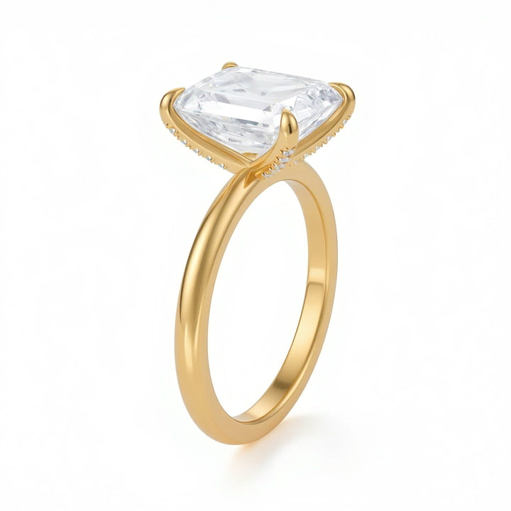 Emerald Solitaire Ring With Pave Prongs