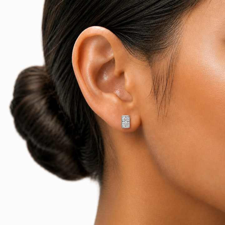 Radiant Bezel Stud Lab Grown Diamond Earrings