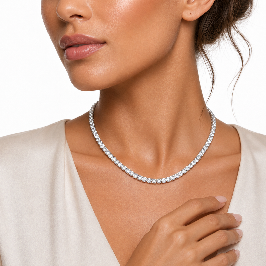 22 Carat Round Lab Grown Diamond Tennis Necklace