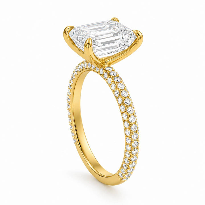 Emerald Three Row Pave Ring