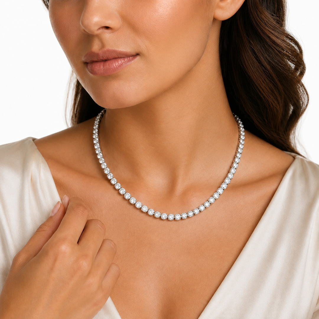 25 Carat Round Lab Grown Diamond Tennis Necklace