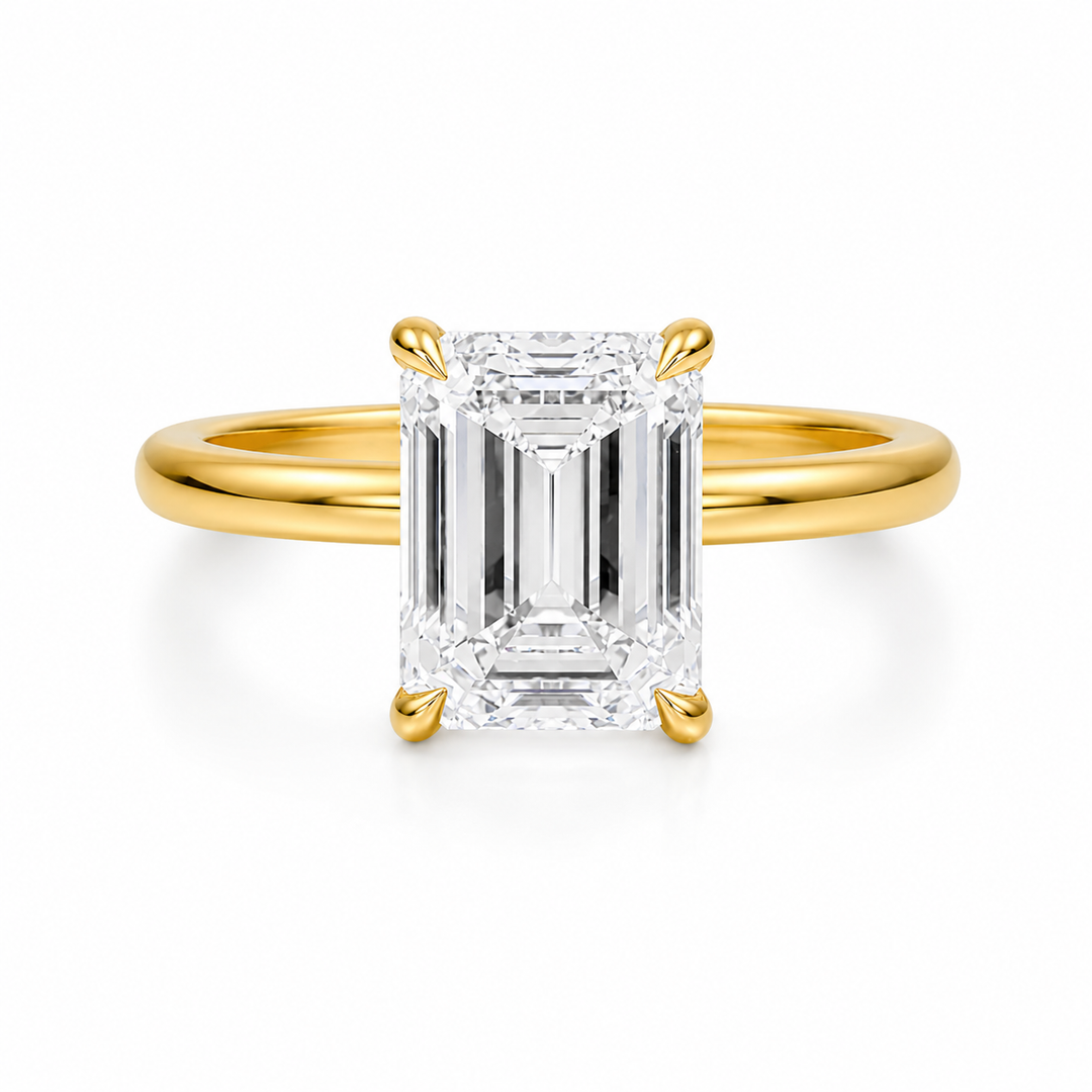 Emerald Solitaire Ring With Pave Prongs