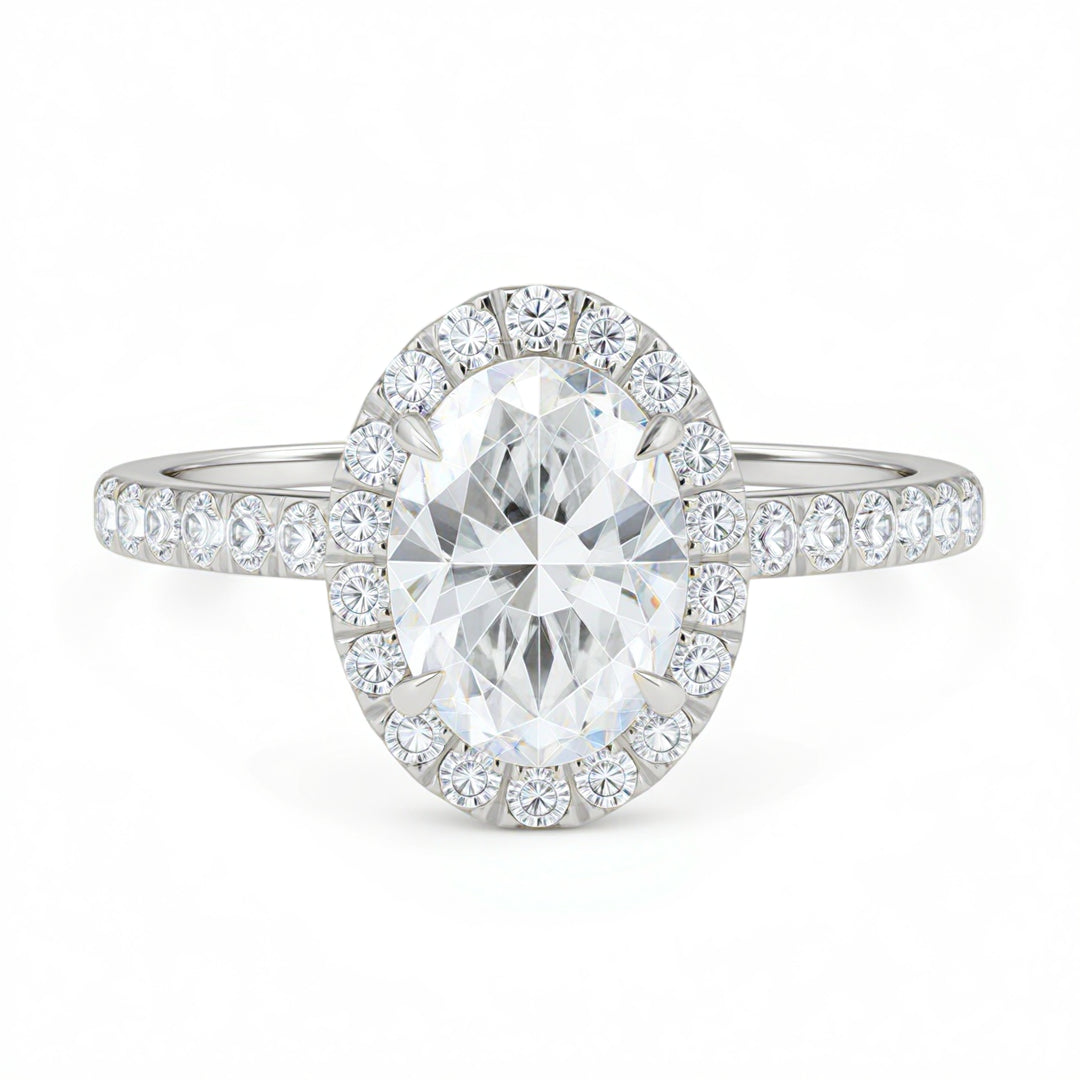 Oval Halo Solitaire Ring With Pave Band