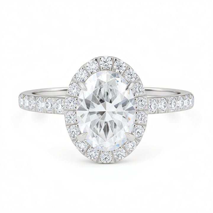 Oval Halo Solitaire Ring With Pave Band