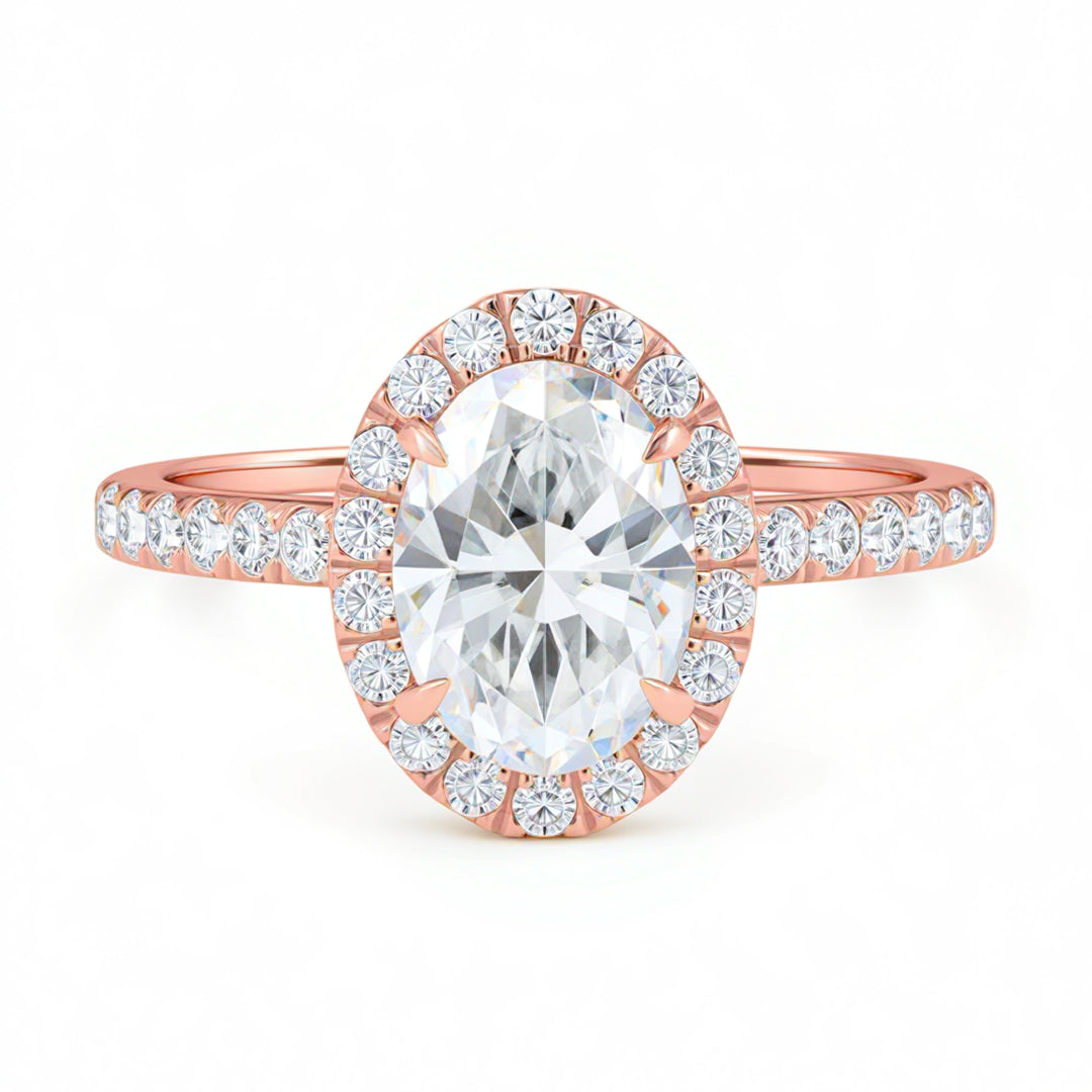 Oval Halo Solitaire Ring With Pave Band