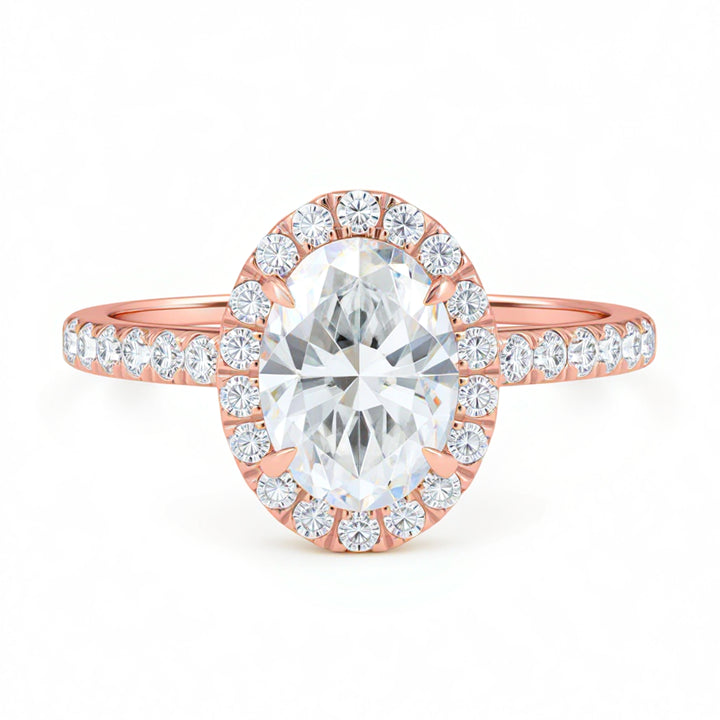 Oval Halo Solitaire Ring With Pave Band