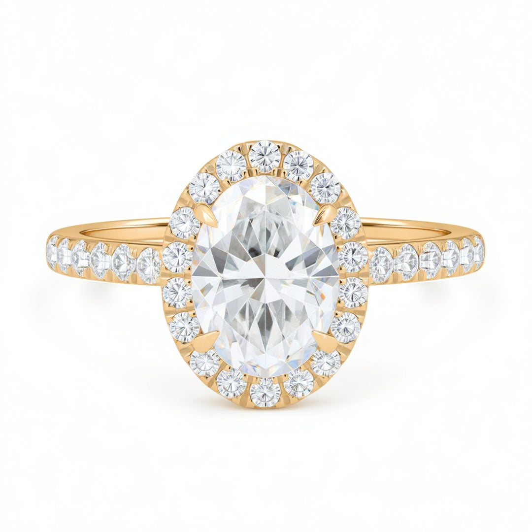 Oval Halo Solitaire Ring With Pave Band