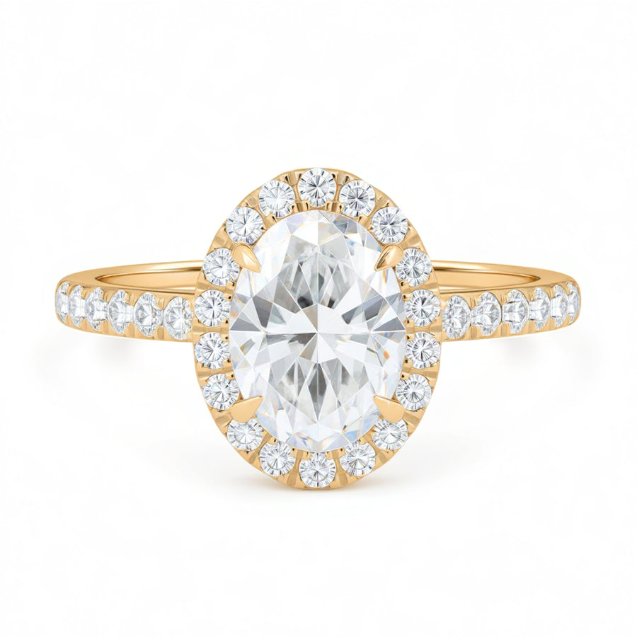 Oval Halo Solitaire Ring With Pave Band