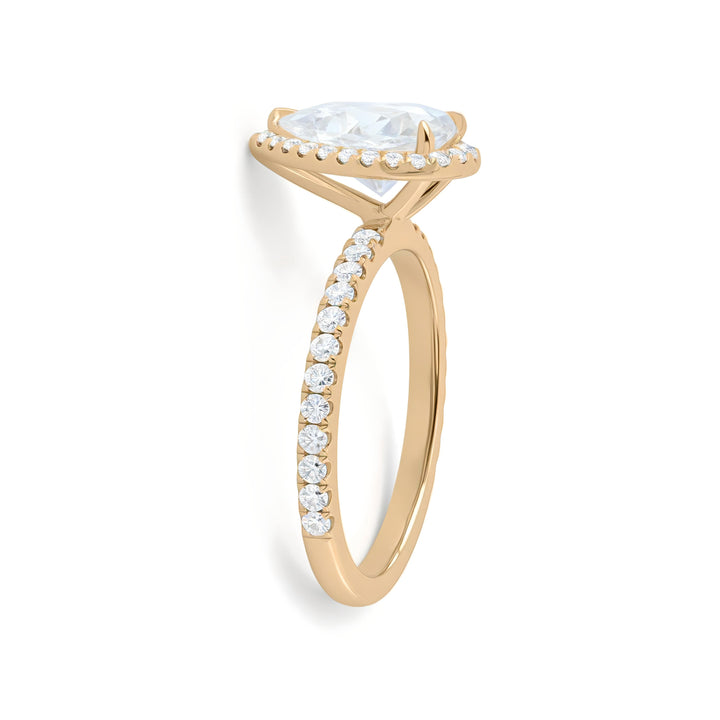 Pear Halo Solitaire Ring With Pave Band
