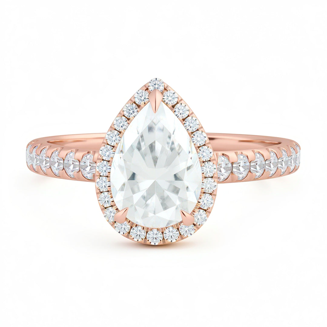 Pear Halo Solitaire Ring With Pave Band