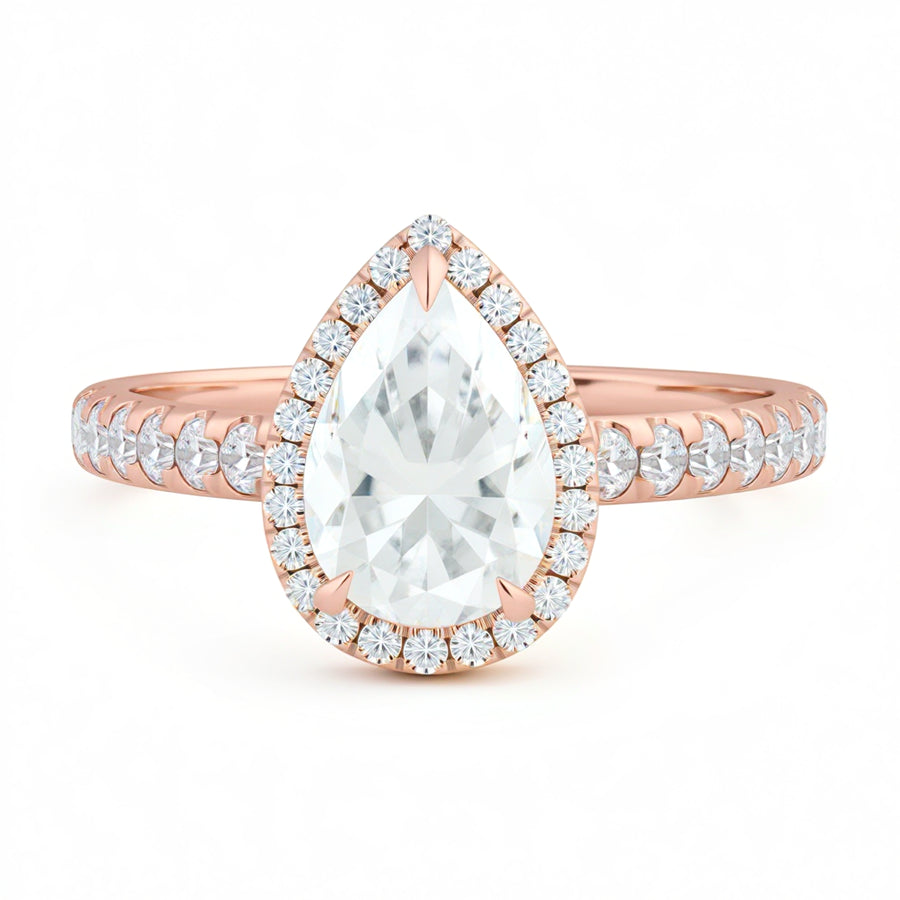 Pear Halo Solitaire Ring With Pave Band