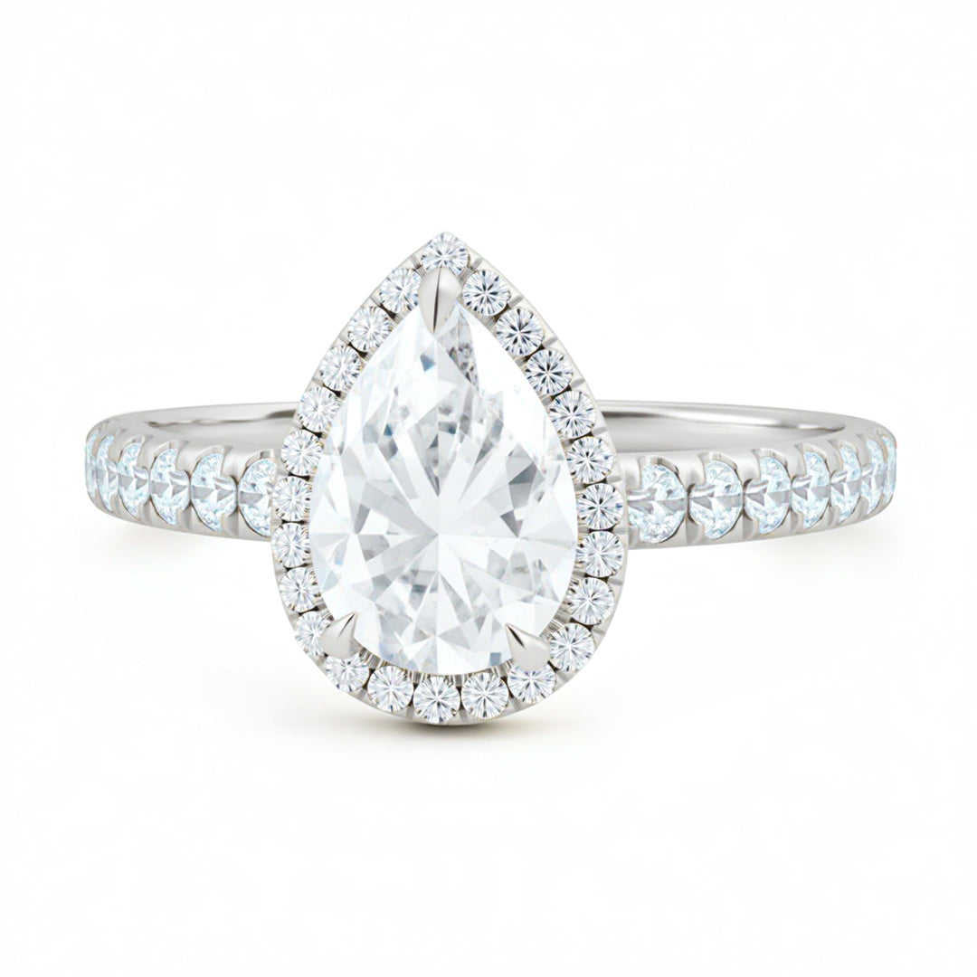 Pear Halo Solitaire Ring With Pave Band
