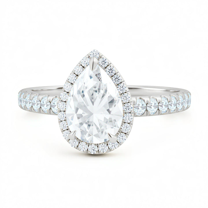 Pear Halo Solitaire Ring With Pave Band